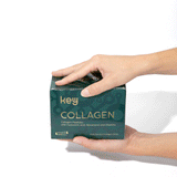 Key Collagen product box and sachets on clean studio background
