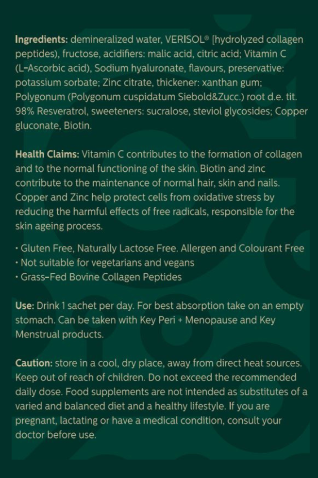 Beauty collagen drink sachets with vitamin C, zinc and copper