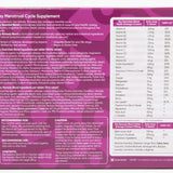 Dual-tablet menstrual supplement back side of packaging